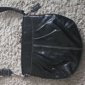 Coach Soho Black Patent Leather Pleated Swingpack Crossbody bag Y2K Vintage